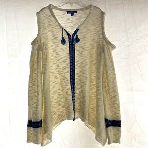 Freshman Peekaboo Shoulder Cream Sweater